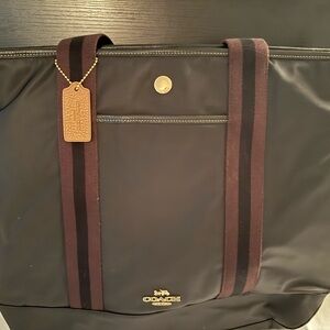Coach Black Duffel Bag with Brown Straps